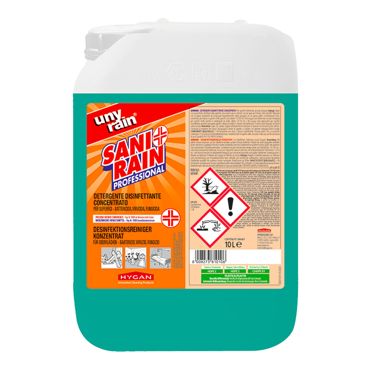 Detergente disinfettante Sanirain Concentrato Unyrain 10L – Hygan