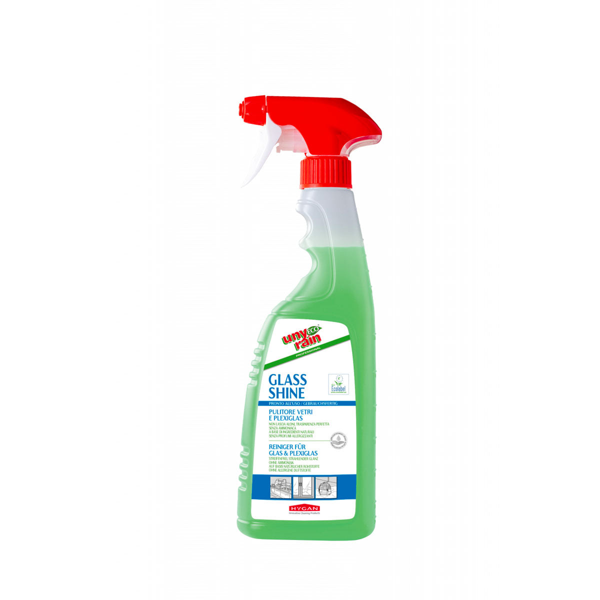 Pulitore Vetri e Plexiglas Ecologico Hygan Eco Unyrain Glass Shine 750 ml